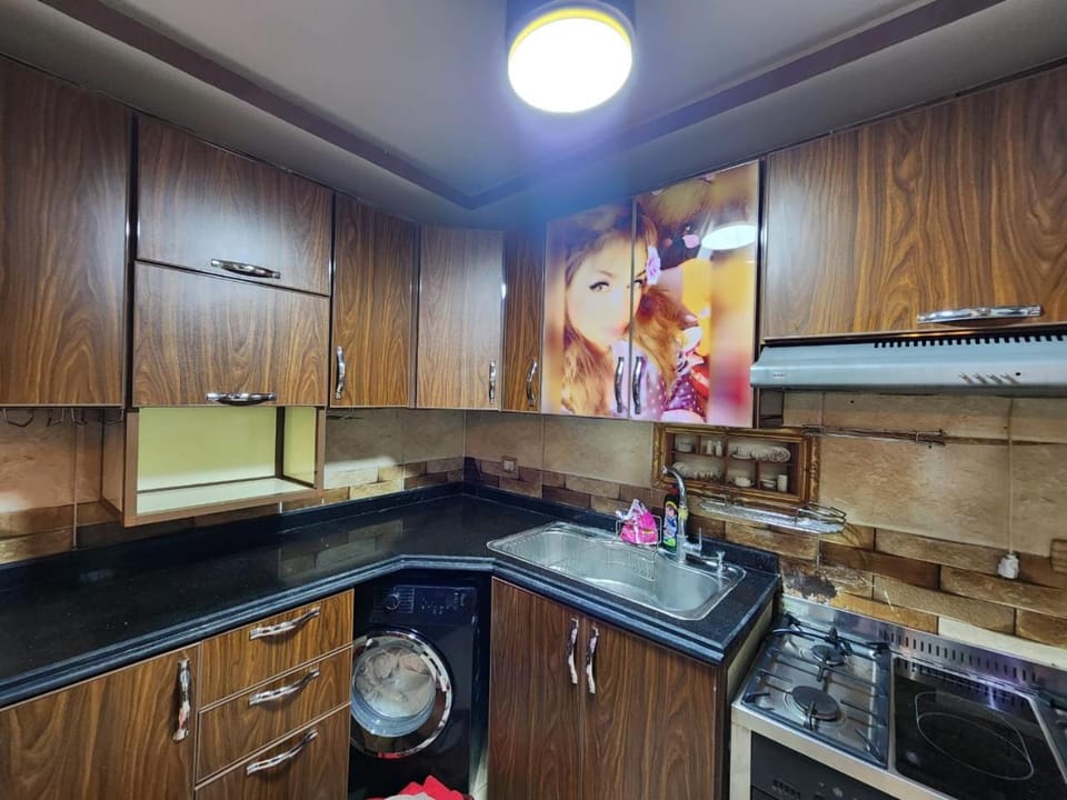 Kitchen or kitchenette, oven, washing machine