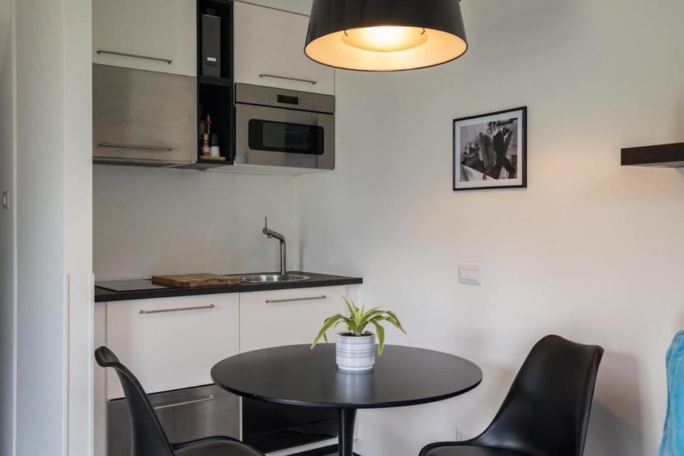 Kitchen or kitchenette, Living room, Seating area, Dining area, stove