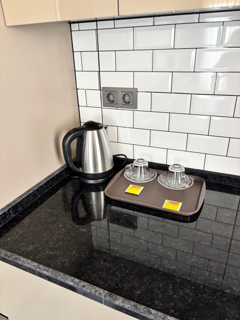 Kitchen or kitchenette, stove