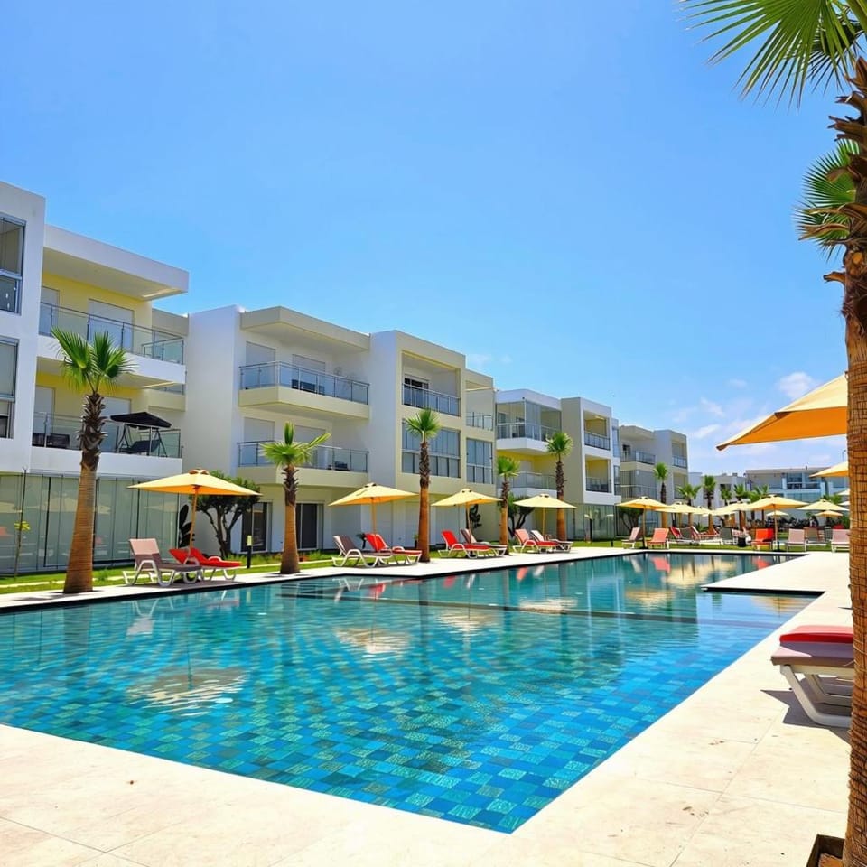 2BR Pool View Kids Pool & Gym 6 Min to Beach Apartment in Casablanca-Settat