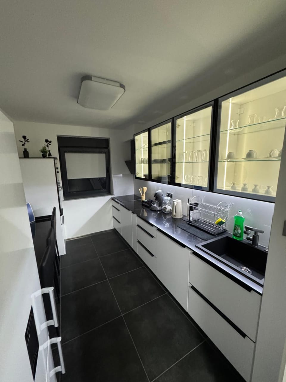 Kitchen or kitchenette, stove