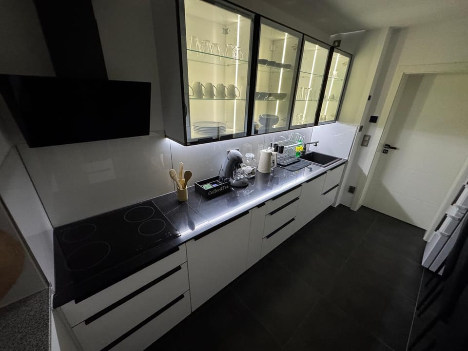 Kitchen or kitchenette, stove