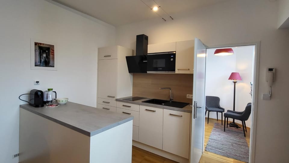 Kitchen or kitchenette, stove