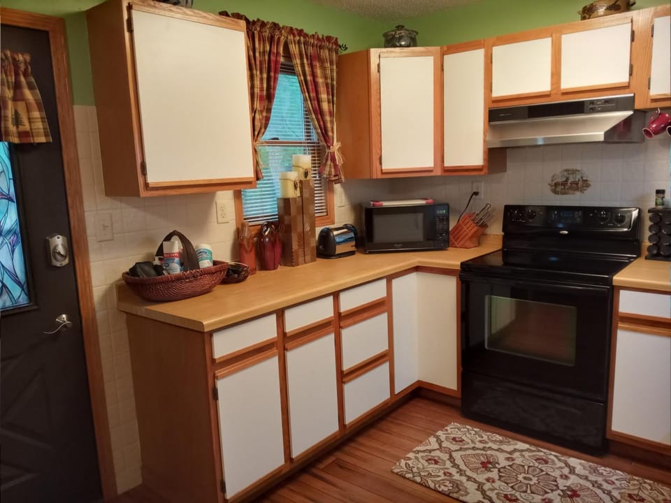 Kitchen or kitchenette, oven, stove, toaster
