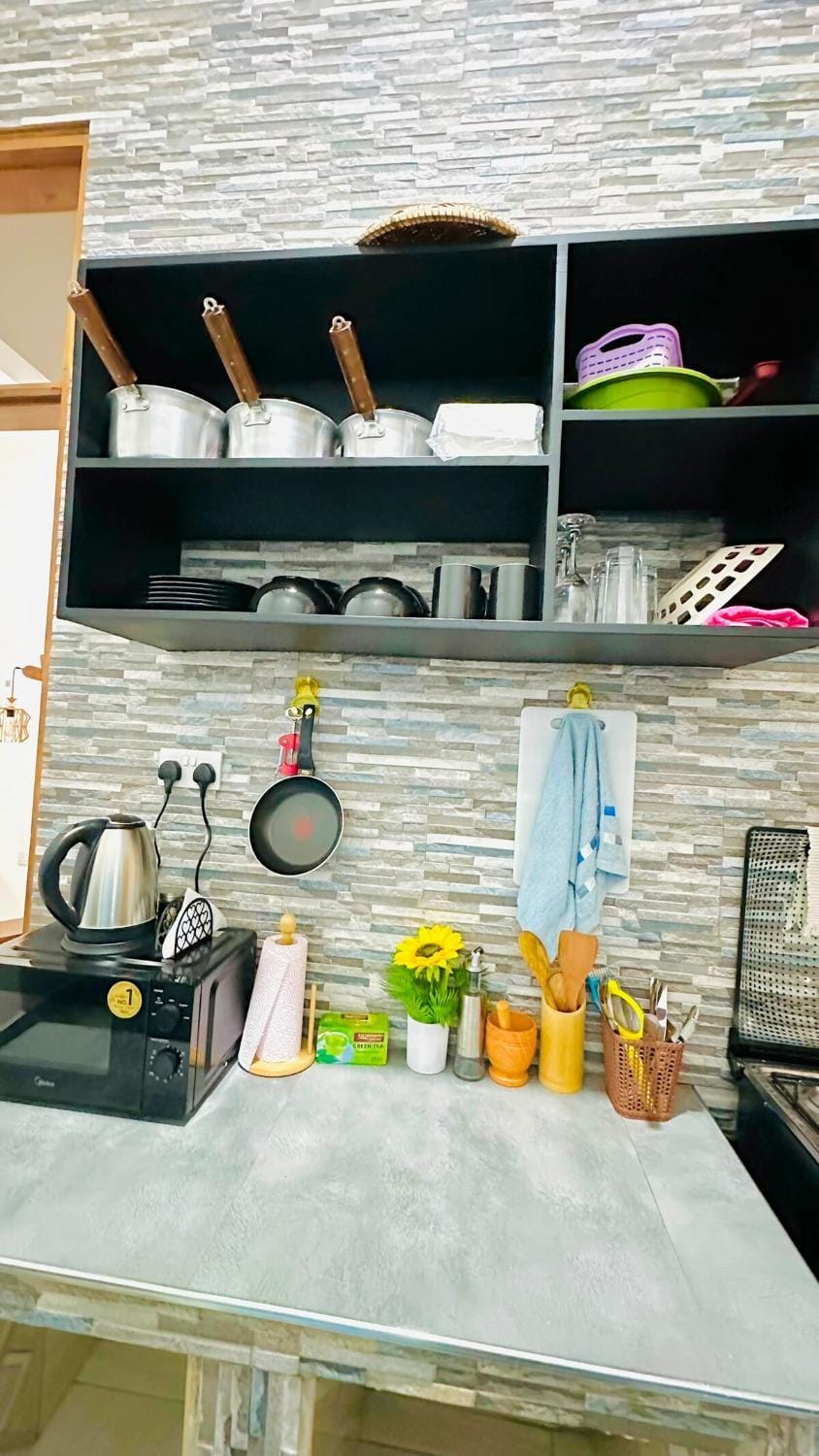 Coffee/tea facilities, Kitchen or kitchenette, microwave, stove