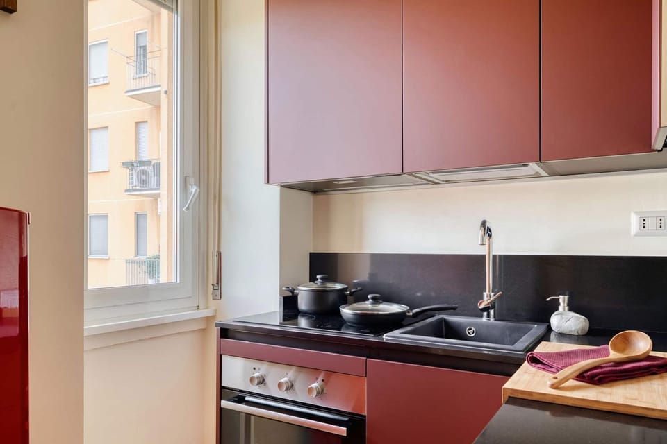 Kitchen or kitchenette, stove
