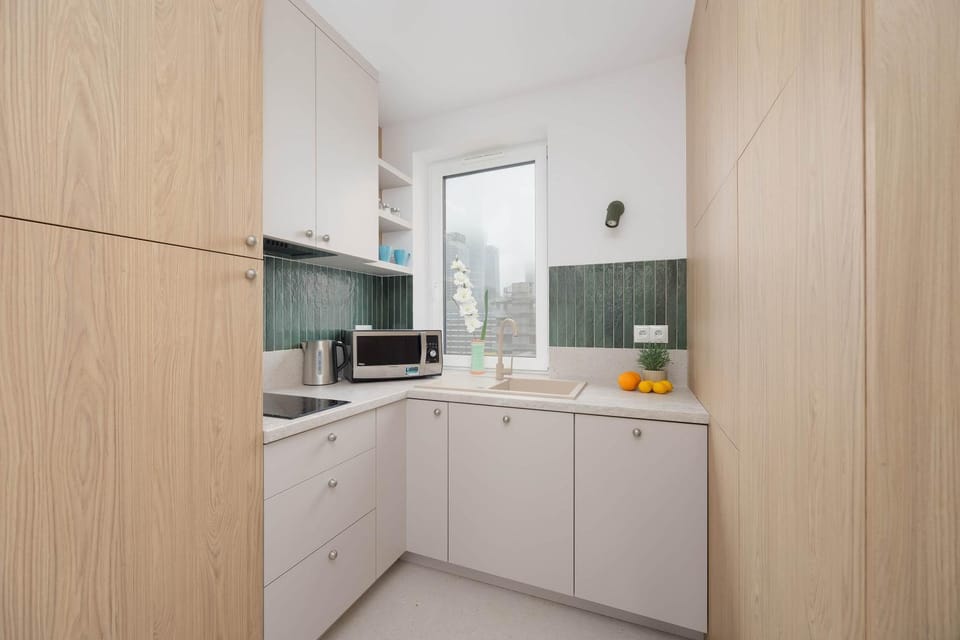 Kitchen or kitchenette, stove