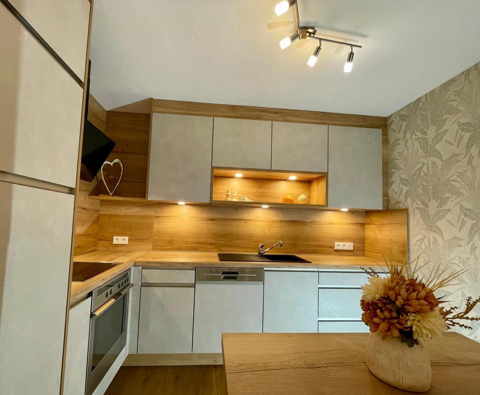 Kitchen or kitchenette, stove