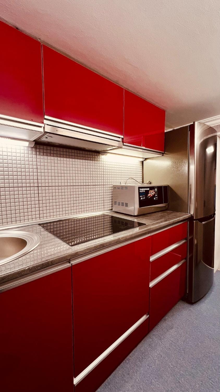 Kitchen or kitchenette, stove