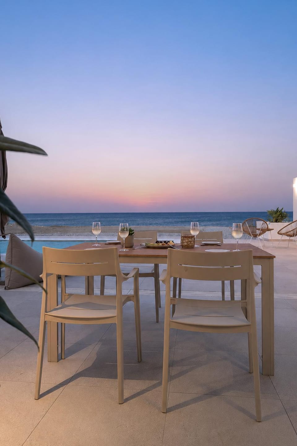 Patio, Day, Natural landscape, View (from property/room), Balcony/Terrace, Living room, Seating area, Dining area, Beach, Sea view