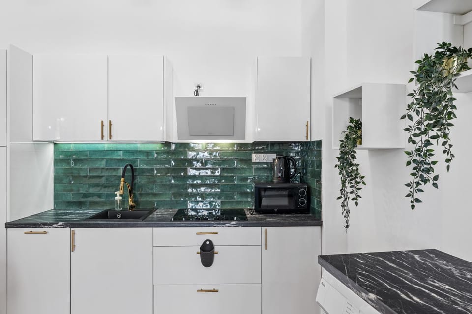 Kitchen or kitchenette, stove