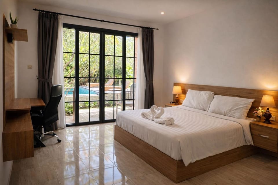 Bed, Bedroom, Pool view