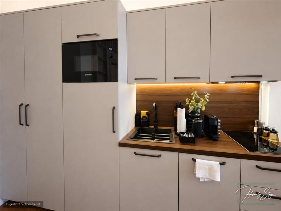 Kitchen or kitchenette, stove