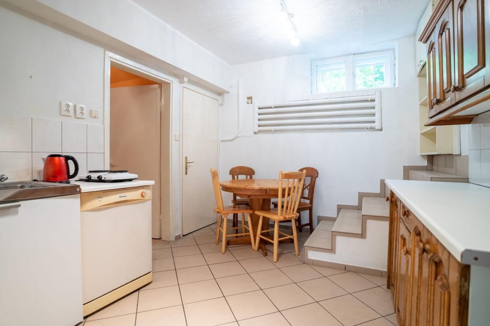 Kitchen or kitchenette, stove