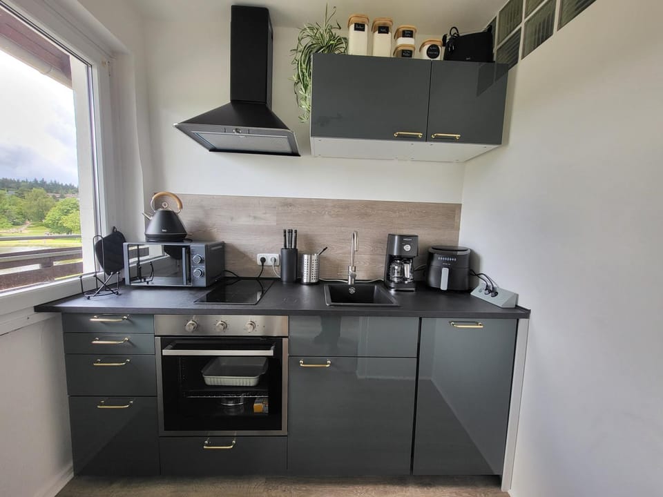Kitchen or kitchenette, stove, toaster