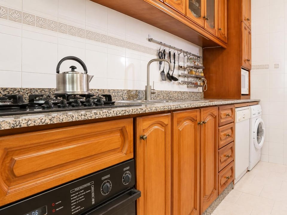 Kitchen or kitchenette, dishwasher, minibar, stove, washing machine, dryer