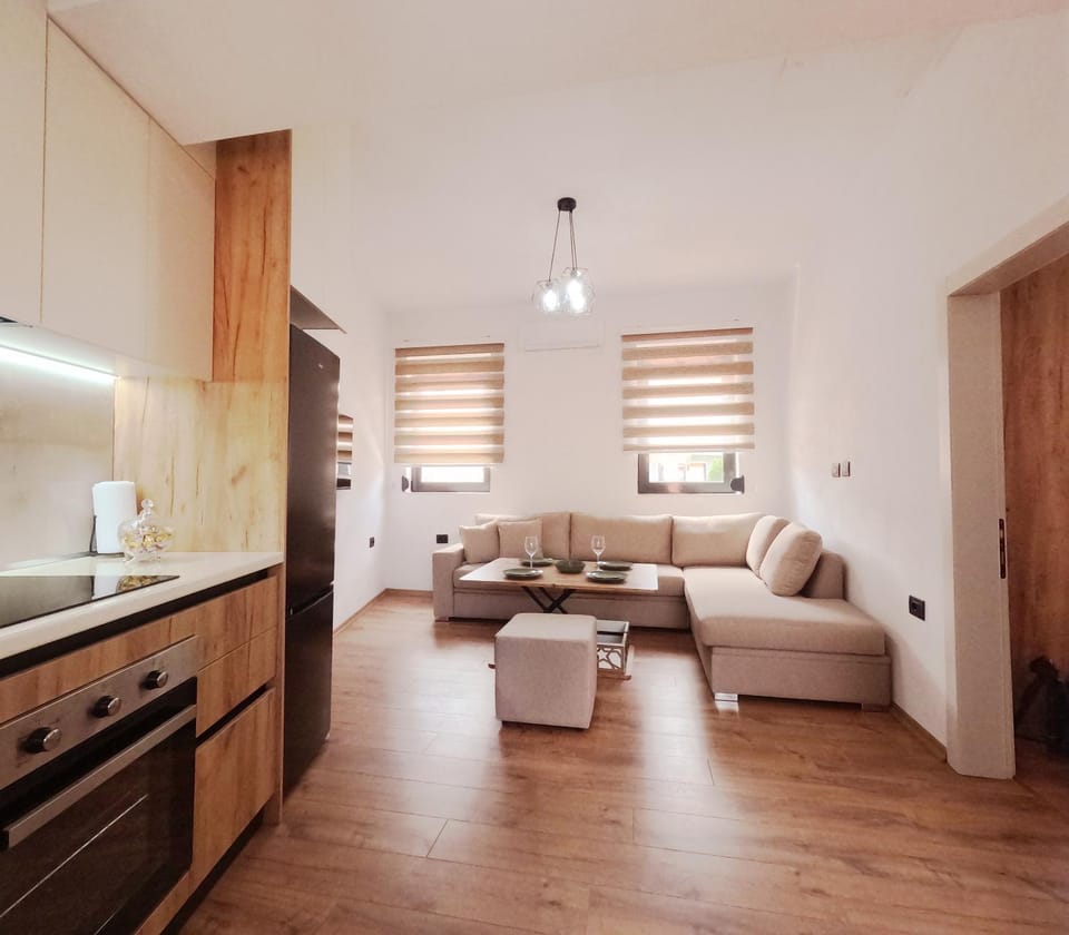Kitchen or kitchenette, Living room, Seating area, Dining area, stove
