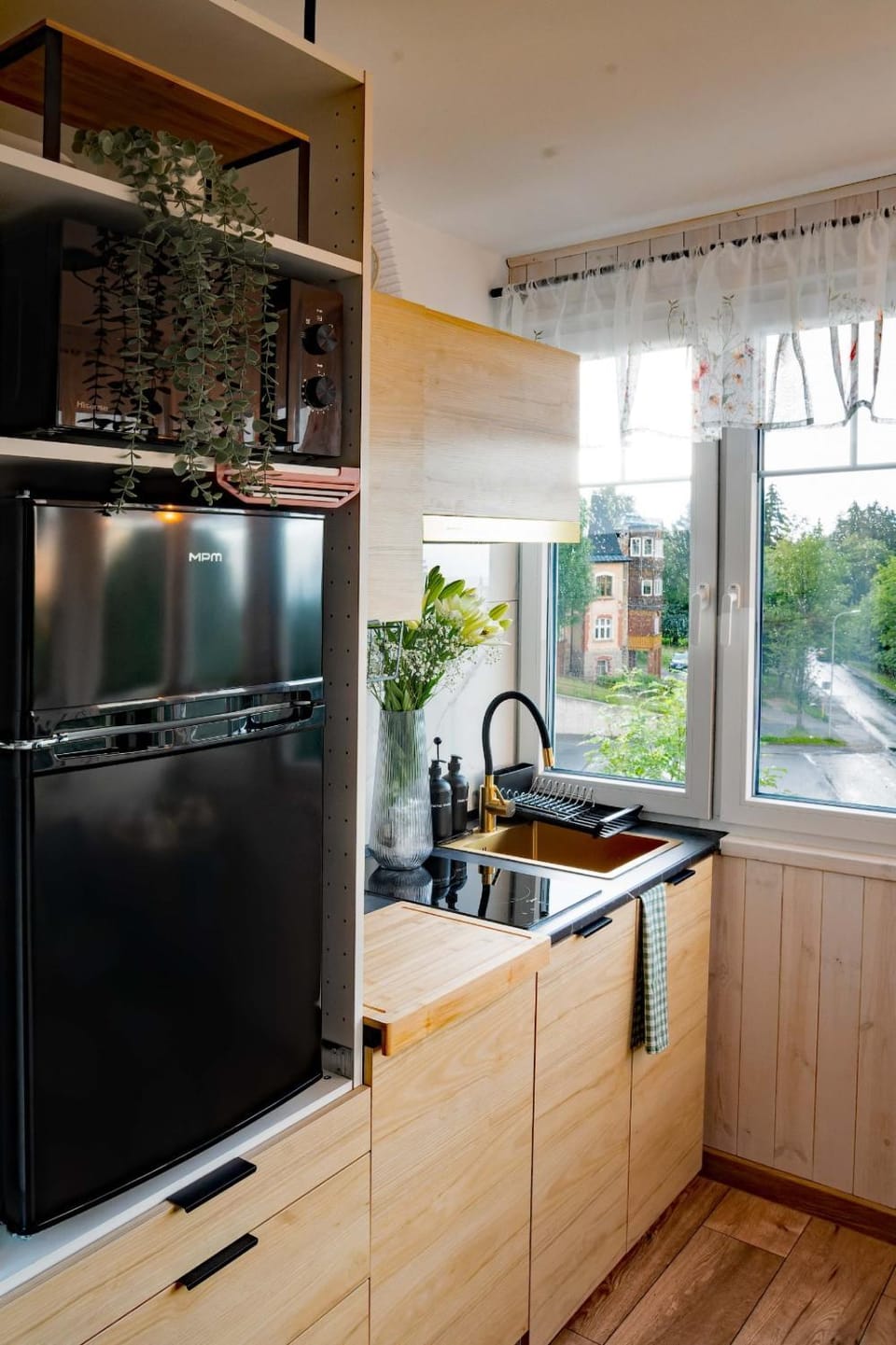 Kitchen or kitchenette, dishwasher, stove
