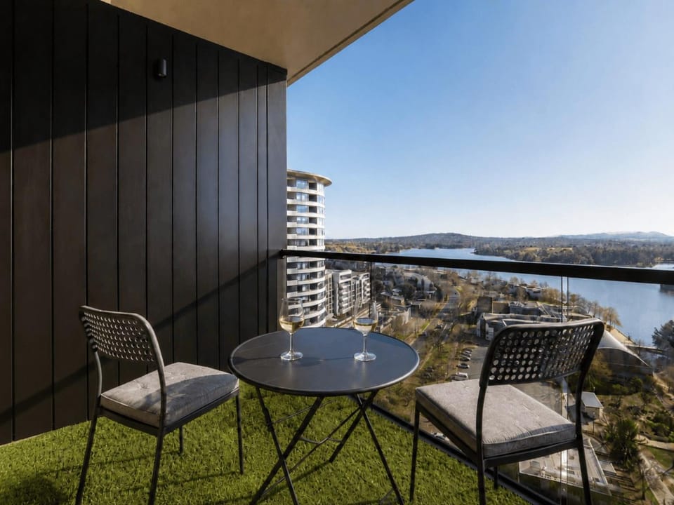 Property building, Patio, Day, Natural landscape, View (from property/room), Balcony/Terrace, Dining area, Lake view, Mountain view, River view