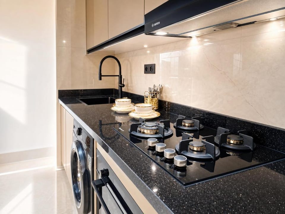 Kitchen or kitchenette, stove