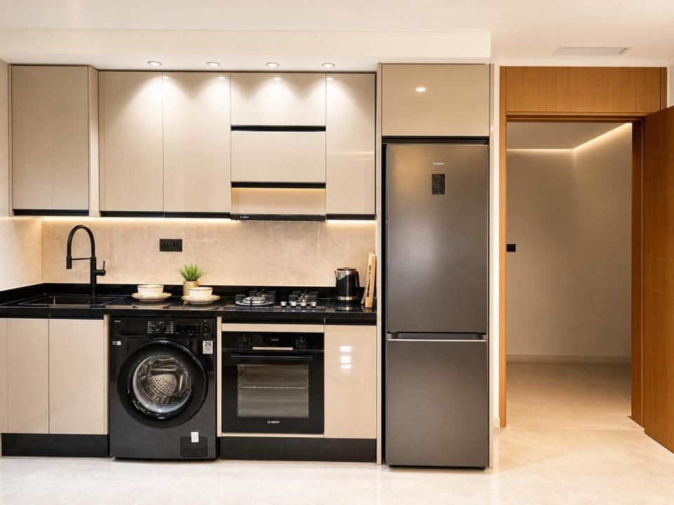 Kitchen or kitchenette, dishwasher, oven, stove, toaster