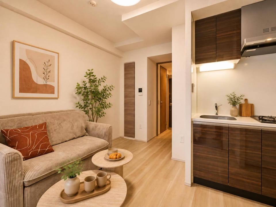 Kitchen or kitchenette, Living room, Seating area, Dining area