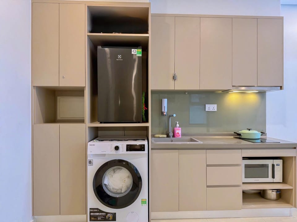 Kitchen or kitchenette, oven, stove, washing machine