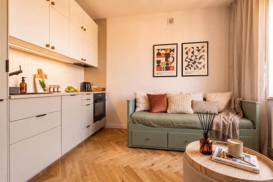 Kitchen or kitchenette, Living room, Seating area