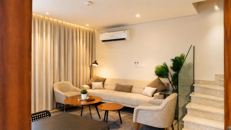 Balcony/Terrace, Living room, Seating area, air conditioner
