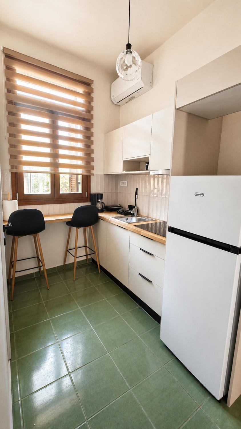 Kitchen or kitchenette, stove