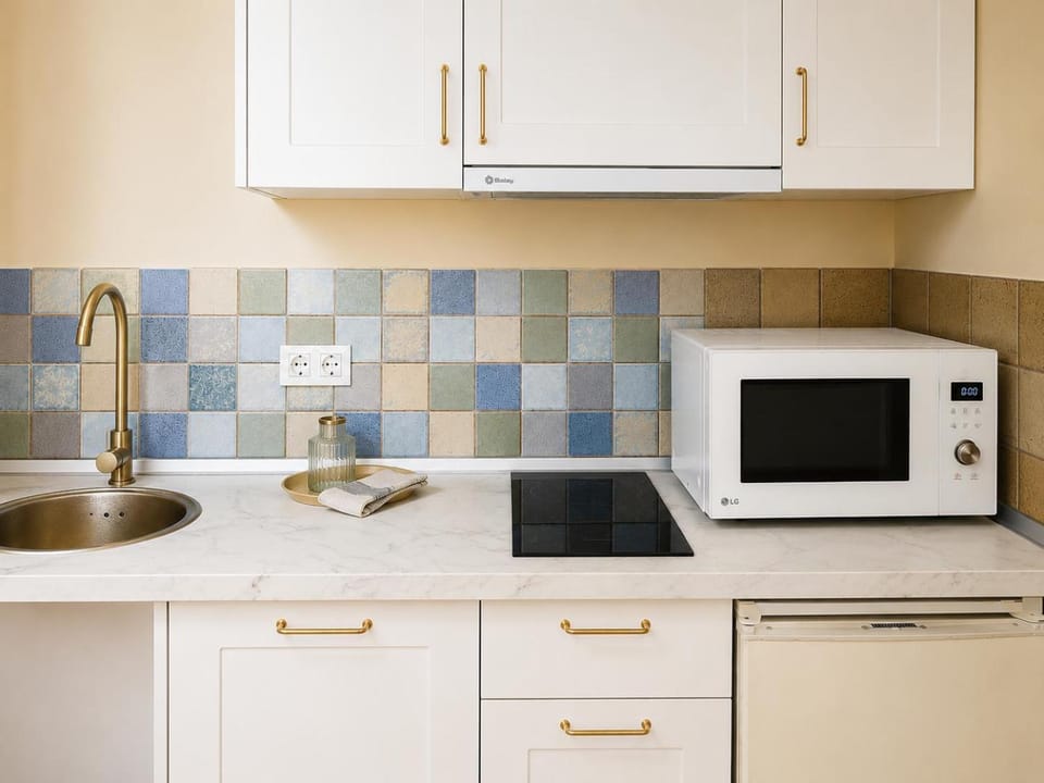 Kitchen or kitchenette, stove