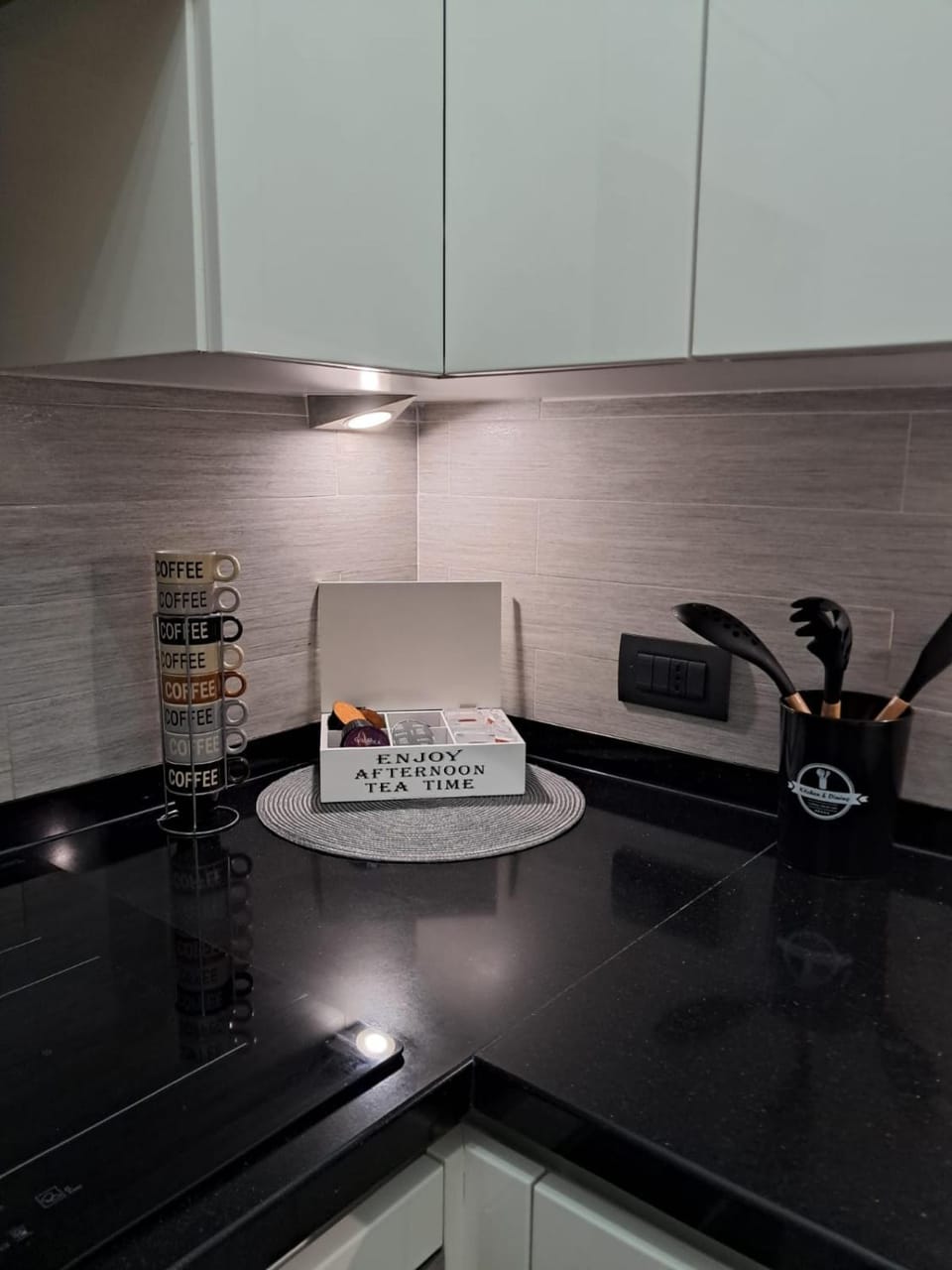 Kitchen or kitchenette, stove