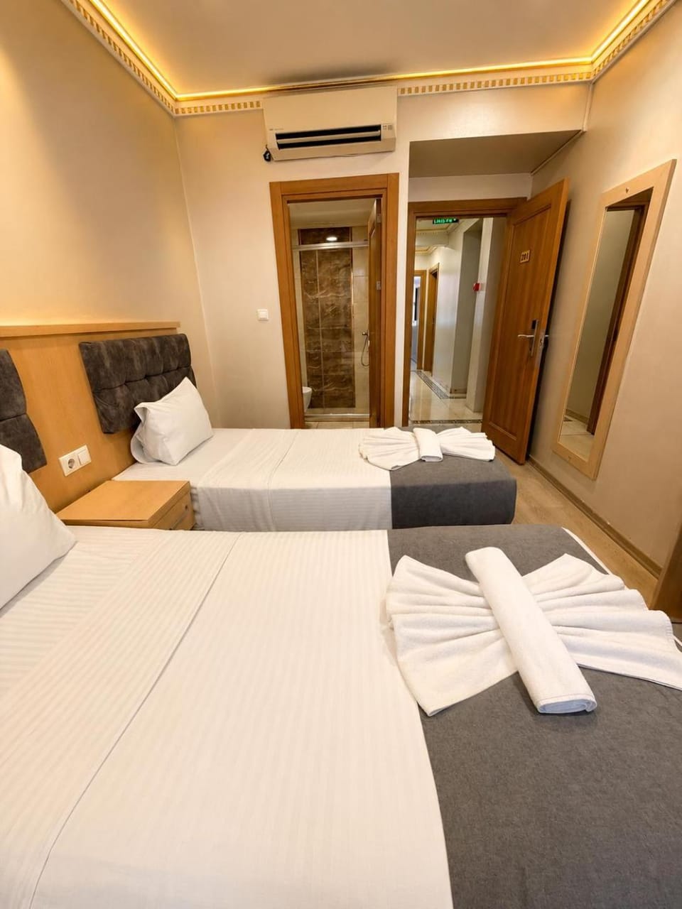 Bed, Photo of the whole room, Bedroom, towels, wardrobe, air conditioner