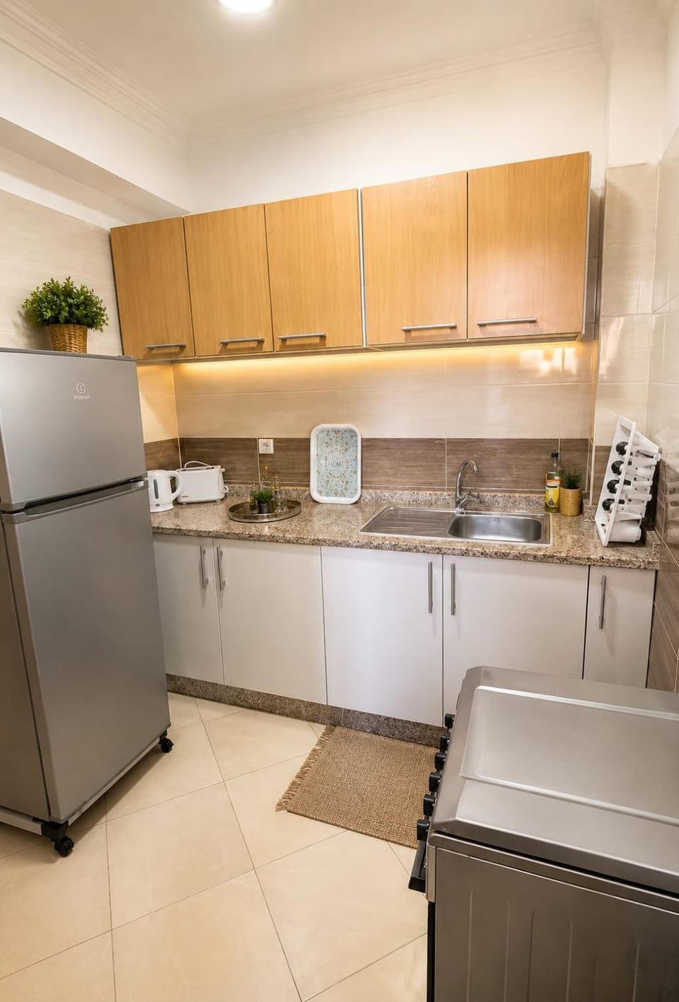 Kitchen or kitchenette, oven, stove, toaster
