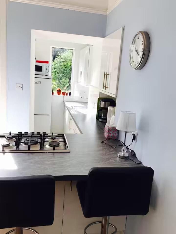 Kitchen or kitchenette, stove