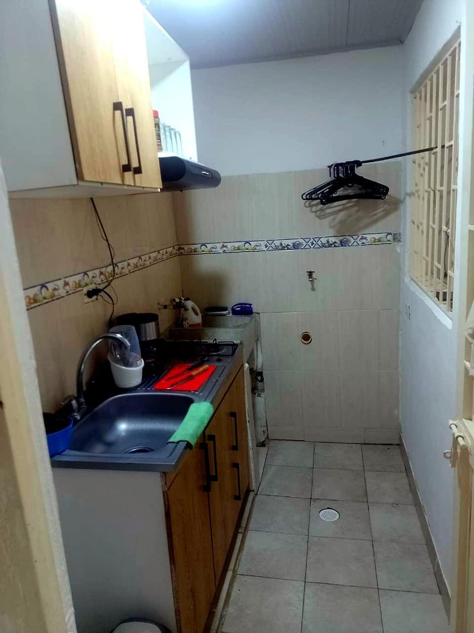 Kitchen or kitchenette, stove