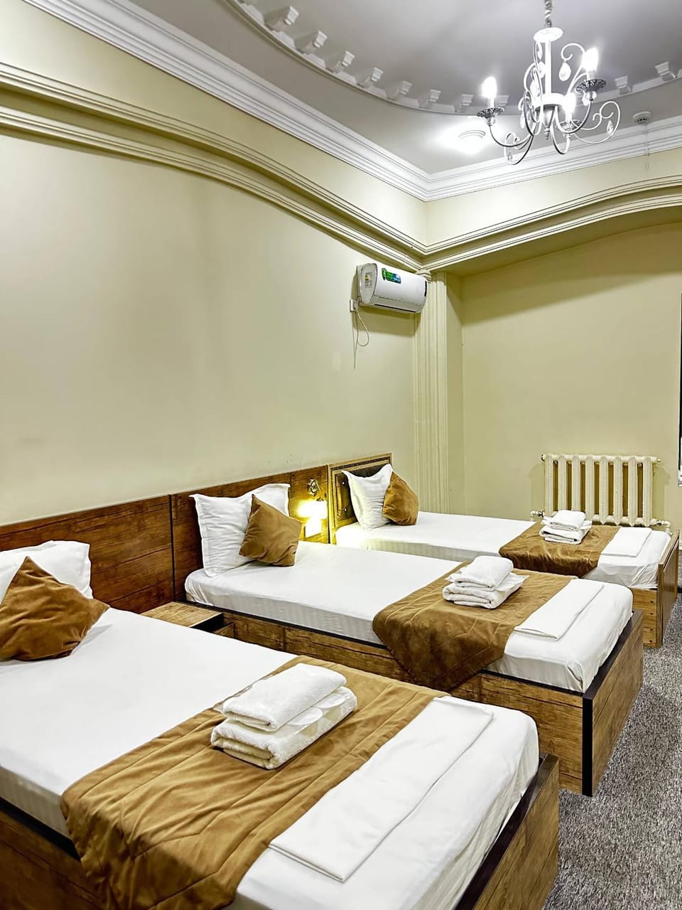 Bed, Photo of the whole room, Bedroom, towels, air conditioner