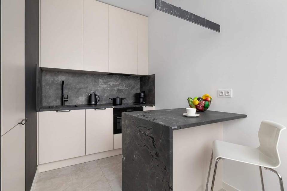 Kitchen or kitchenette, stove
