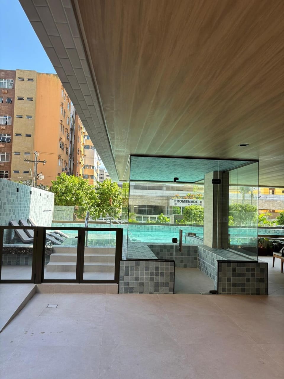 Steam room, Pool view