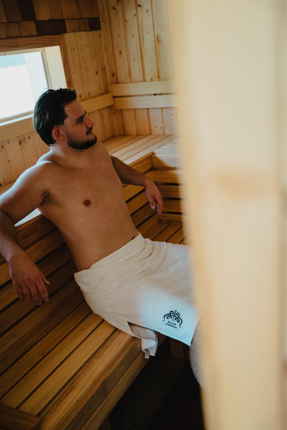 People, Sauna, group of guests, towels