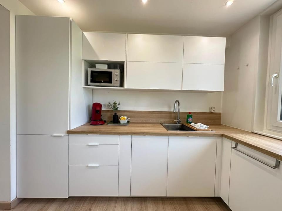 Kitchen or kitchenette, stove