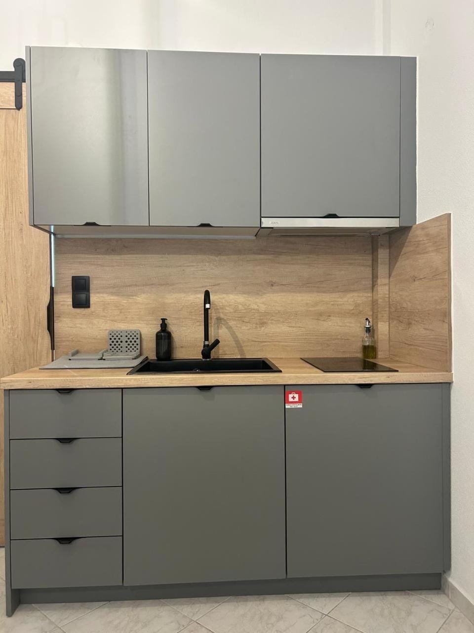 Kitchen or kitchenette, stove