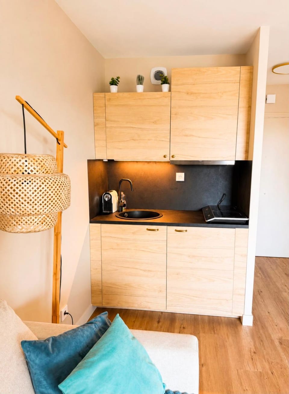 Kitchen or kitchenette, stove