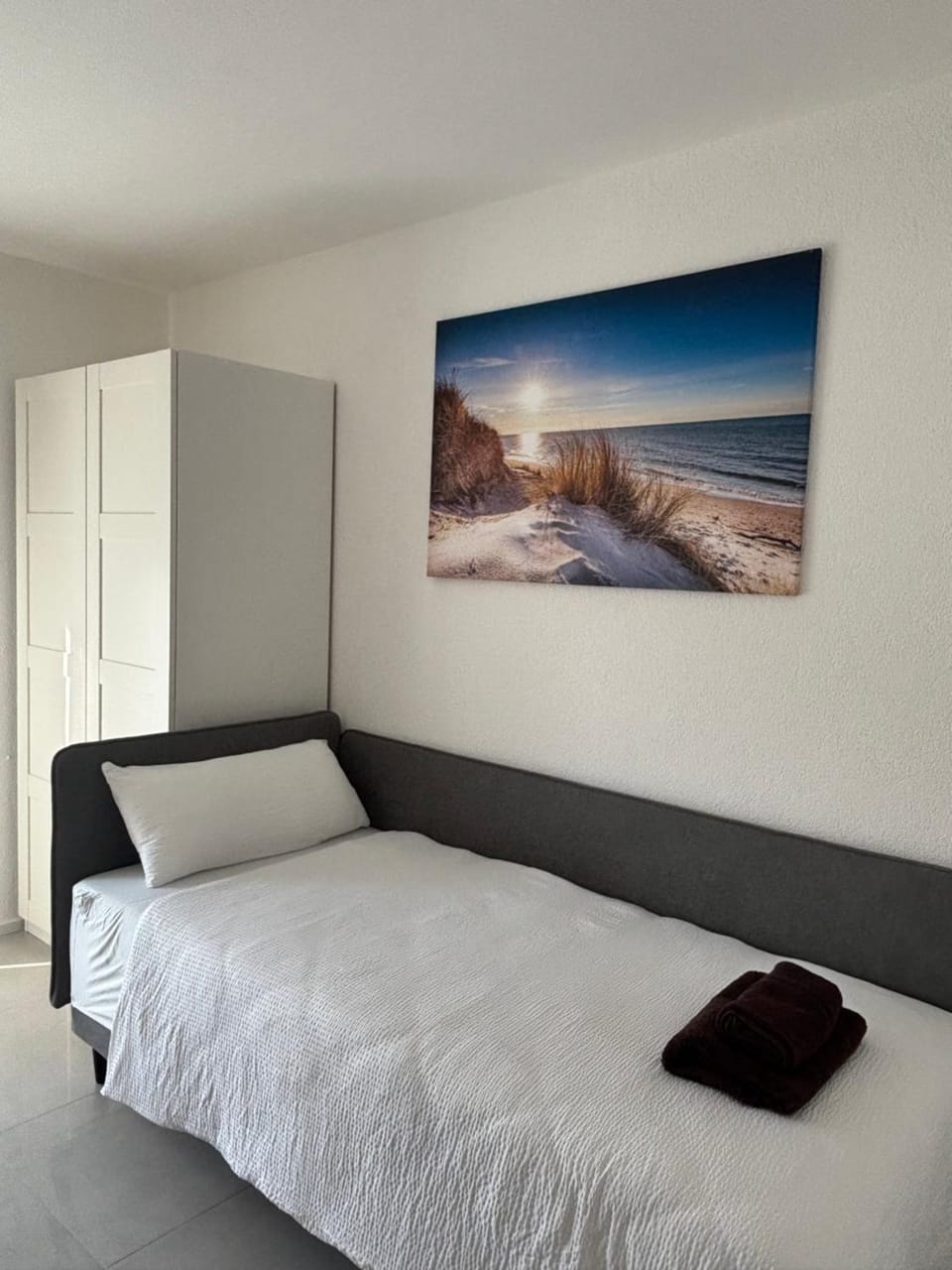 Bed, wardrobe