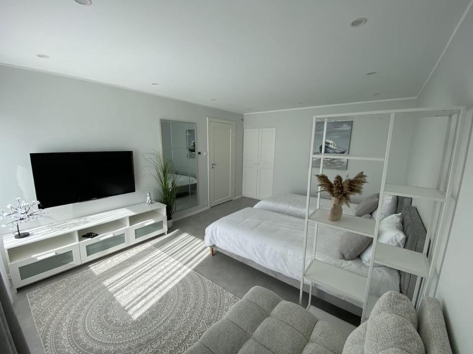 Bed, TV and multimedia, Seating area, Bedroom