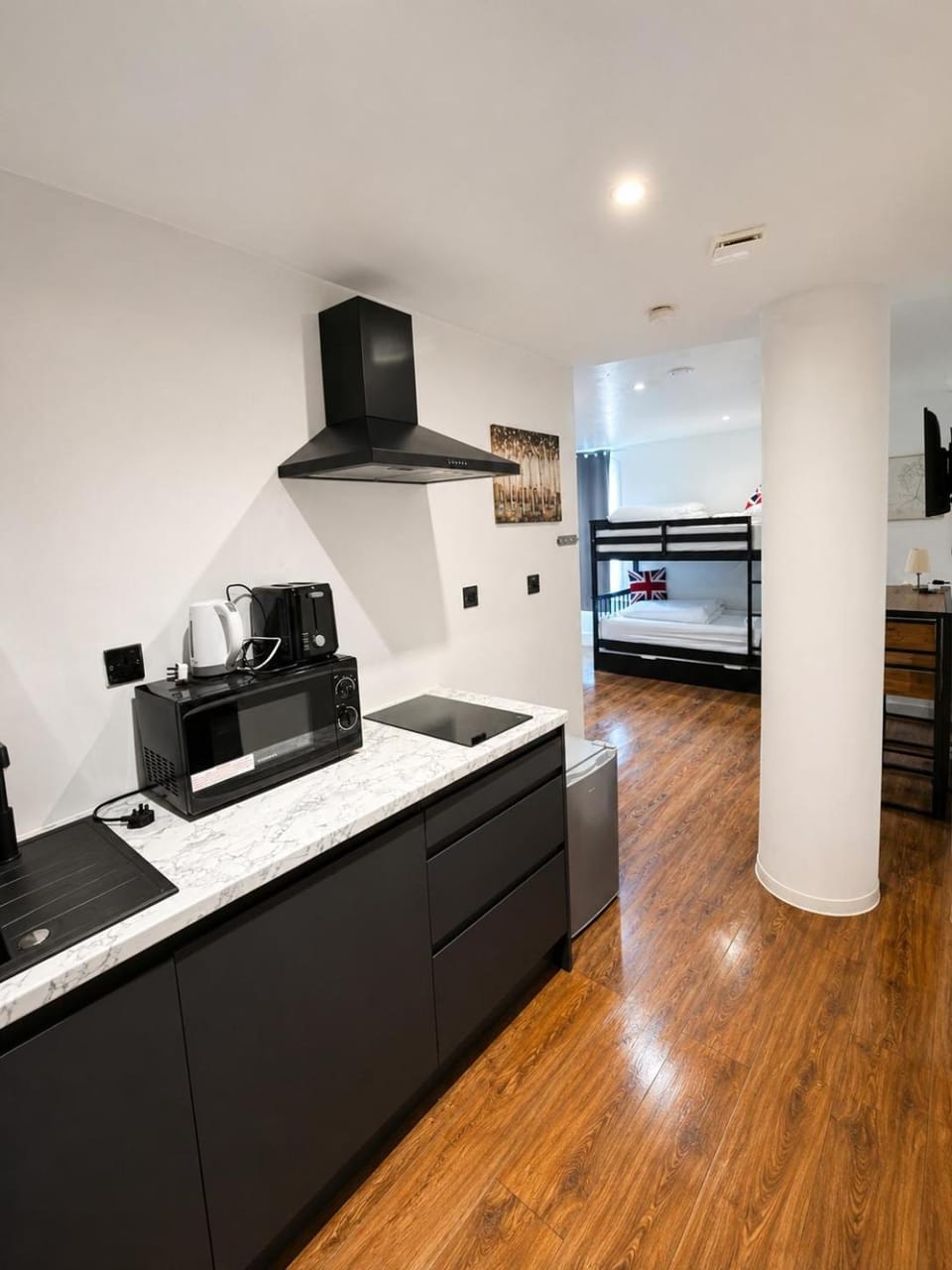 Kitchen or kitchenette, oven, stove, toaster