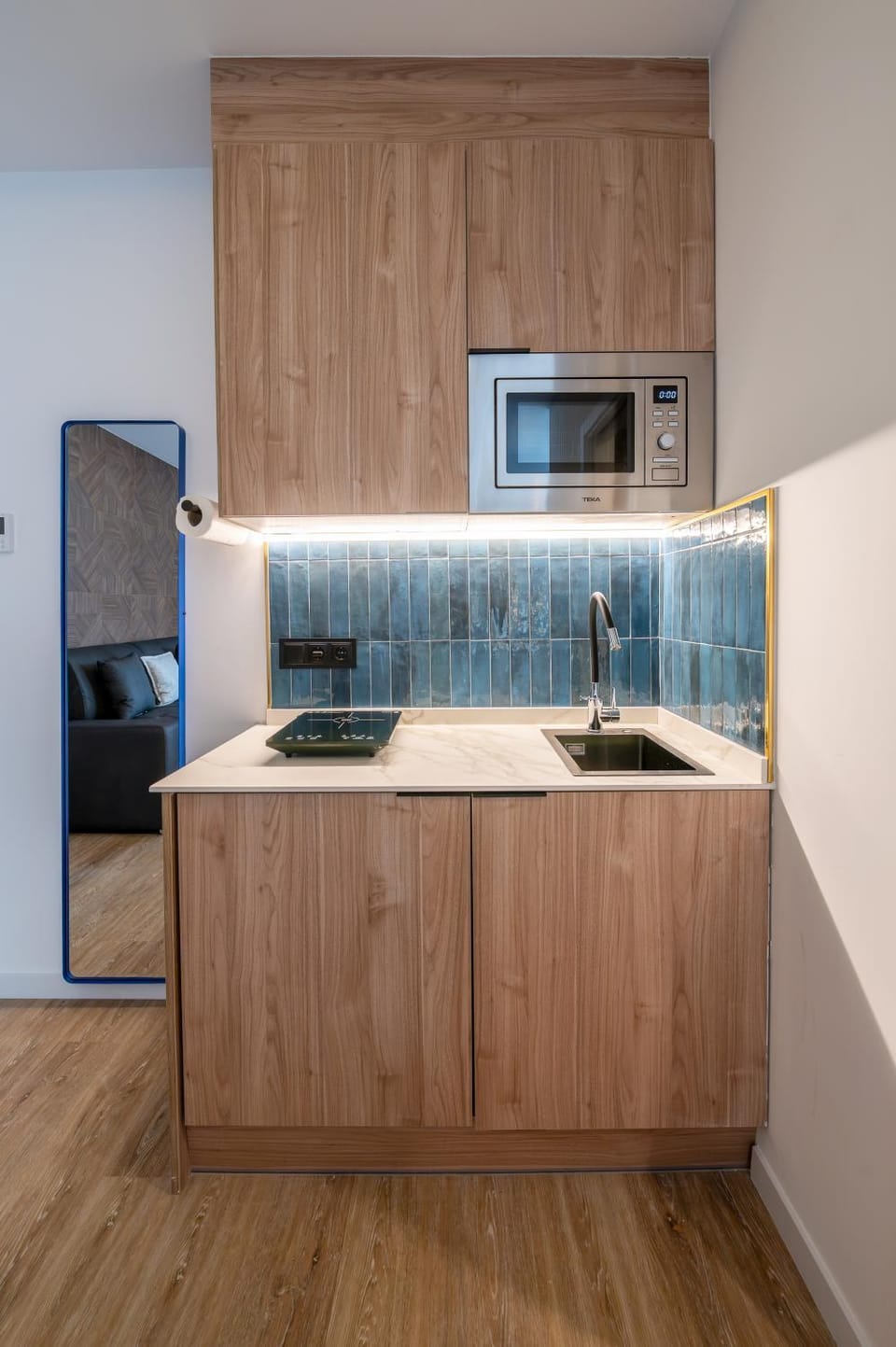 Kitchen or kitchenette, stove