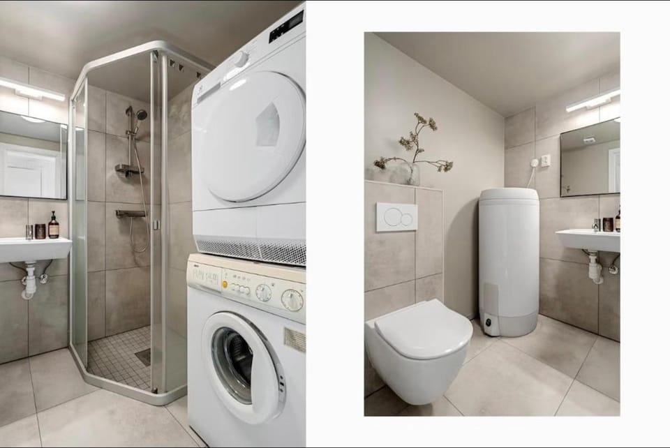 Shower, Toilet, Bathroom, washing machine, dryer