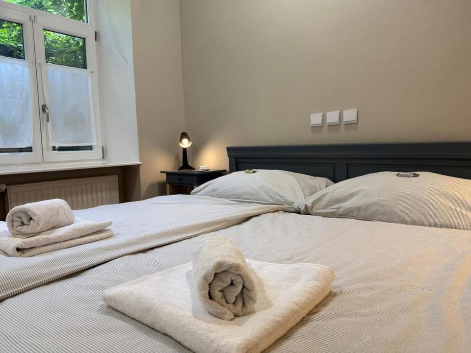 Bed, Photo of the whole room, Bedroom, towels