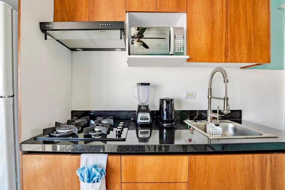 Kitchen or kitchenette, stove